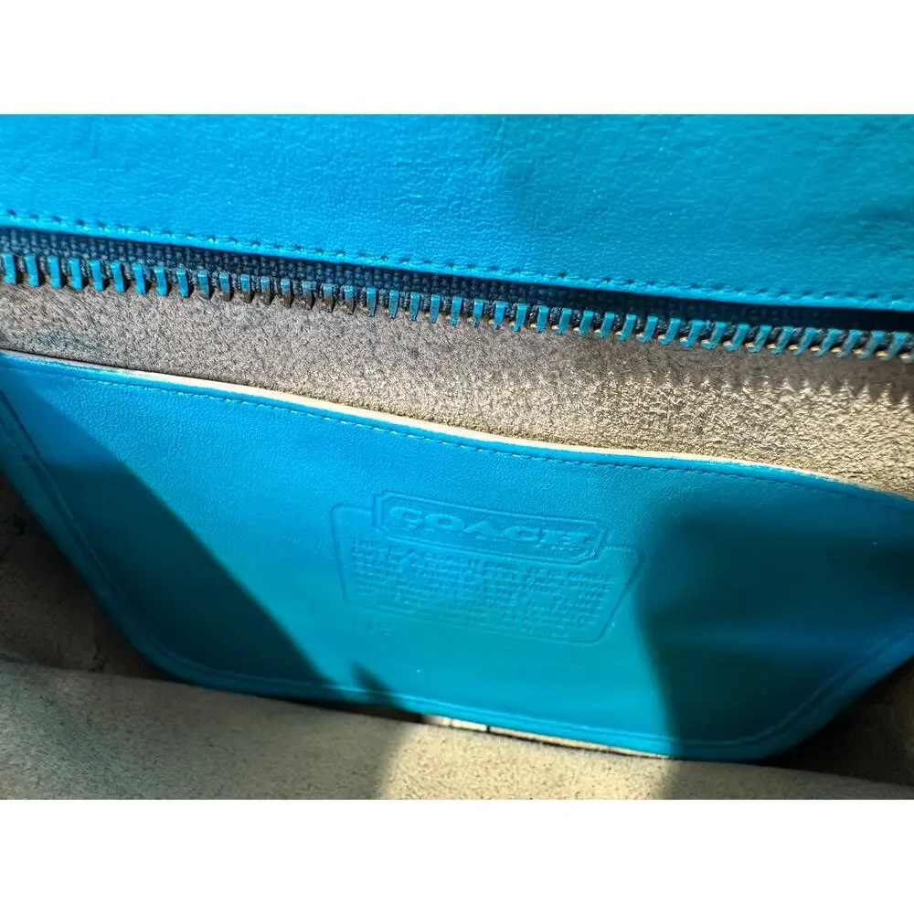 Vintage COACH Upcycled Teal Blue Square Style Crossbody Zipper Closure 90s Bag